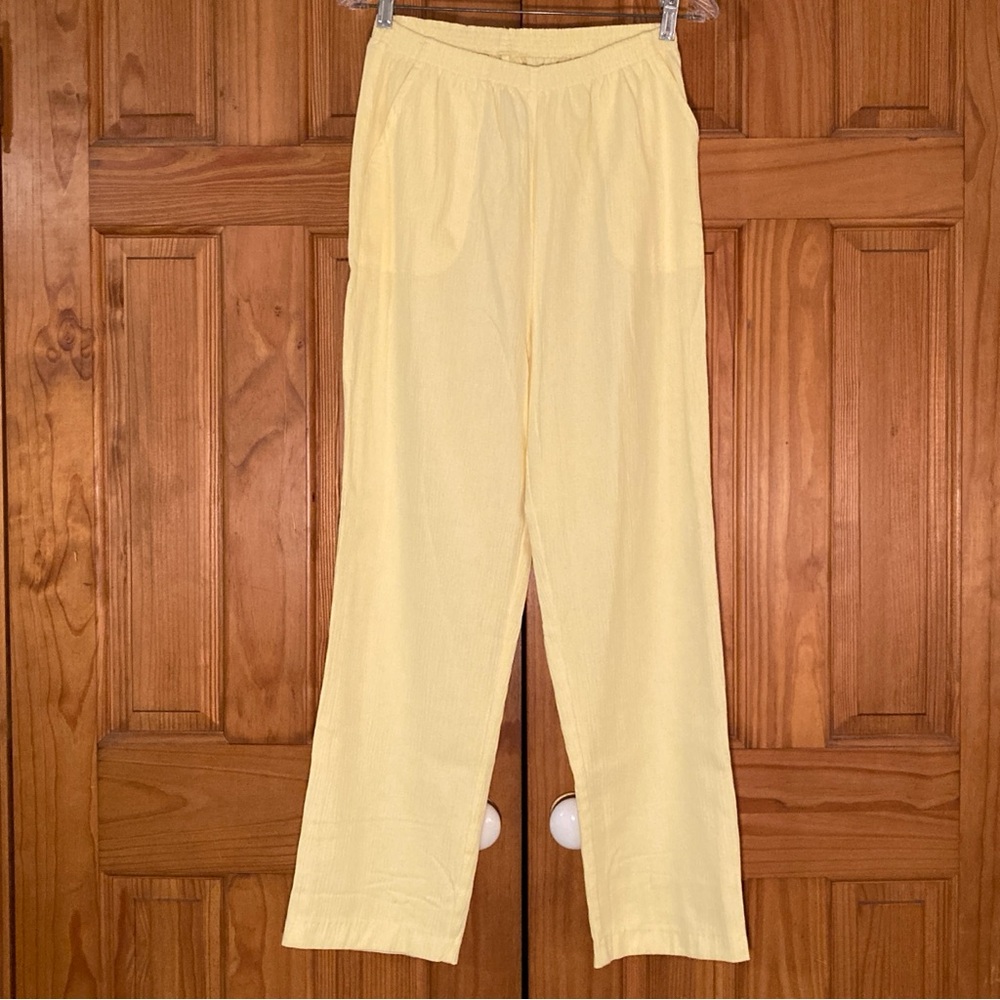NWOT Boca Bay Vintage 80s 90s Pull On Elastic Waist Crinkle Pants Yellow Size 12